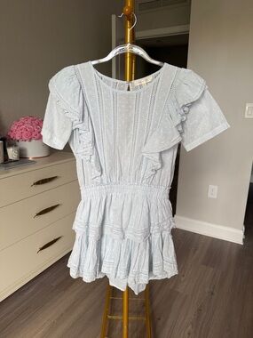 LoveShackFancy Natasha Blue Cotton Ruffle Dress
